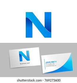 Gradient logo with the letter N of the logo. Mockup business card on white background. The concept of technology element design. Vector illustration