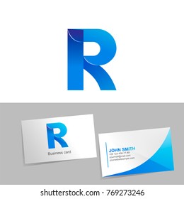 Gradient logo with the letter R of the logo. Mockup business card on white background. The concept of technology element design. Vector illustration