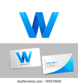 Gradient logo with the letter W of the logo. Mockup business card on white background. The concept of technology element design. Vector illustration