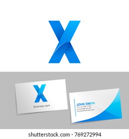 Gradient logo with the letter X of the logo. Mockup business card on white background. The concept of technology element design. Vector illustration
