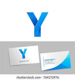 Gradient logo with the letter Y of the logo. Mockup business card on white background. The concept of technology element design. Vector illustration