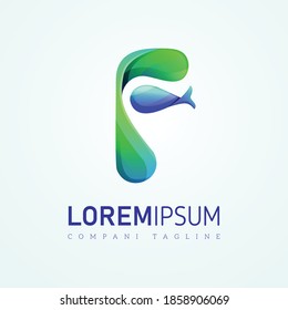 logotipo de degradado. símbolo de ilustración vectorial de letra f curvas verdes solapar diseño de logotipo plano 