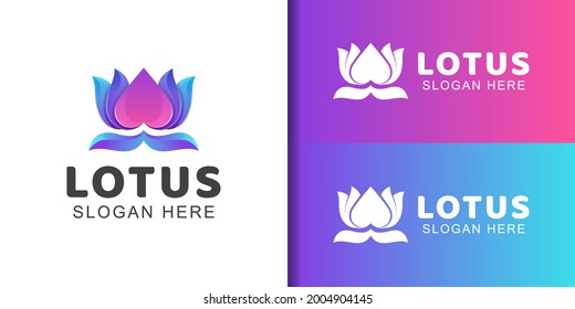 gradient logos of beauty flower lotus with love icon symbol for spa and beauty product