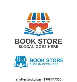gradient logos of book store or shop, library education store for reading book and place learning
