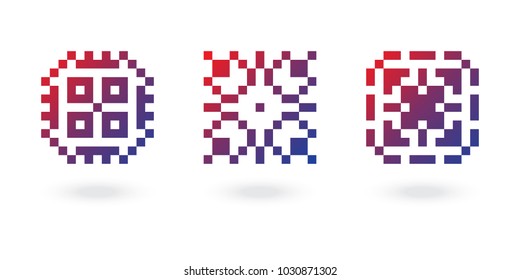 Gradient logotype set. Vector pixel logo collection.