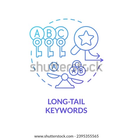 Gradient long tail keywords icon concept, isolated vector, AI for SEO thin line illustration.
