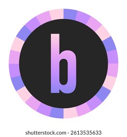 Gradient lowercase Letter b in Purple and Pink with Pastel Pink and Blue Circular Frame on Light Background