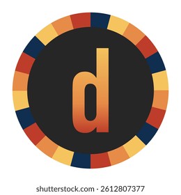 Gradient lowercase Letter d in Warm Orange, Red, and Yellow with Circular Frame in Blue, Red, and Yellow Tones