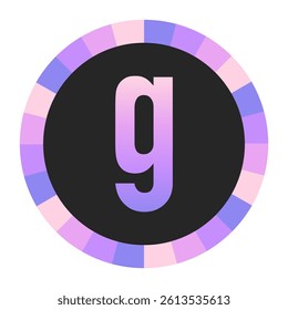 Gradient lowercase Letter g in Purple and Pink with Pastel Pink and Blue Circular Frame on Light Background