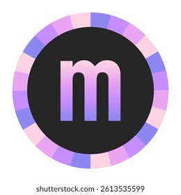 Gradient lowercase Letter m in Purple and Pink with Pastel Pink and Blue Circular Frame on Light Background