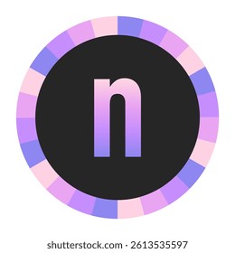 Gradient lowercase Letter n in Purple and Pink with Pastel Pink and Blue Circular Frame on Light Background