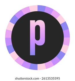 Gradient lowercase Letter p in Purple and Pink with Pastel Pink and Blue Circular Frame on Light Background