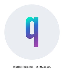 Gradient lowercase letter ‘q’ in vibrant teal to purple tones, set on a light gray circle. Perfect for creative digital projects, branding, or contemporary typography designs