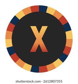 Gradient lowercase Letter x in Warm Orange, Red, and Yellow with Circular Frame in Blue, Red, and Yellow Tones
