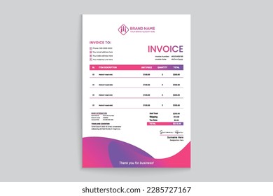 Gradient  luxury horizontal invoice template