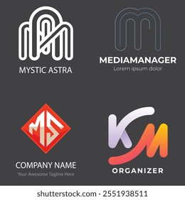gradient m letter logo template set