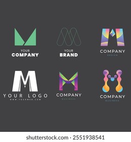 gradient m letter logo template set