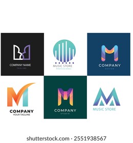 gradient m letter logo template set