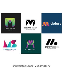gradient m letter logo template set