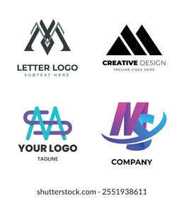 gradient m letter logo template set