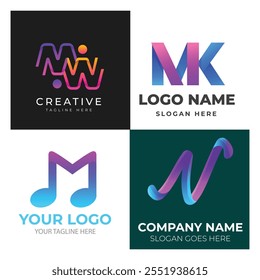 gradient m letter logo template set