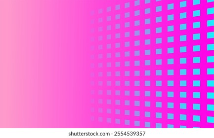 Gradient magenta background with perspective pixel pattern. Simple modern and futuristic background with copy space.  