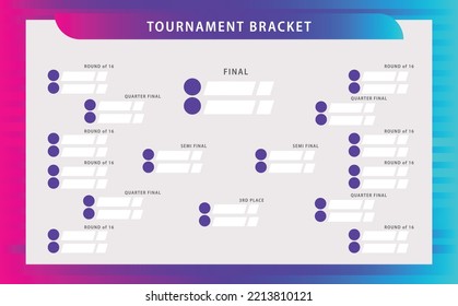 Corchete de torneos de magenta gradiente y vector de color azul. Sencillos escenarios rotos en blanco y negro. Adecuado para el fútbol, bádminton, baloncesto y otros deportes.