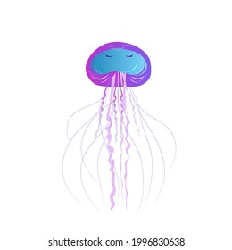 Gradient Magic royal jellyfish with closed eyes, isolated on a white background. Mysterious inhabitants of the underwater world