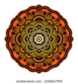 Gradient mandala. Circle ethnic ornament. Hand drawn traditional indian round element. Spiritual meditation yoga henna theme. Unique print. Template for design