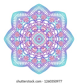 Gradient mandala. Circle ethnic ornament. Hand drawn traditional indian round element. Spiritual meditation yoga henna theme. Unique print. Template for design