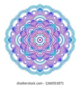 Gradient mandala. Circle ethnic ornament. Hand drawn traditional indian round element. Spiritual meditation yoga henna theme. Unique print. Template for design