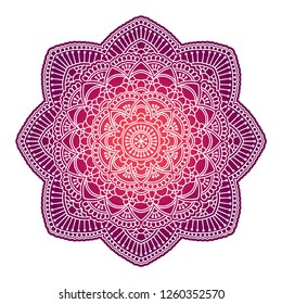 Gradient mandala. Circle ethnic ornament. Hand drawn traditional indian round element. Spiritual meditation yoga henna theme. Unique print. Template for design