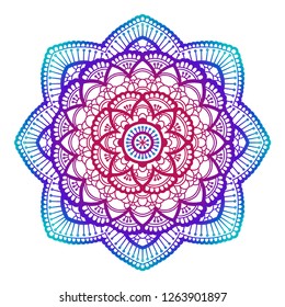 Gradient mandala. Circle ethnic ornament. Indian round element. Meditation yoga henna theme. Unique print. Template 