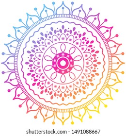 Gradient mandala round ethnic illustration. Purple , violet and yellow colors.