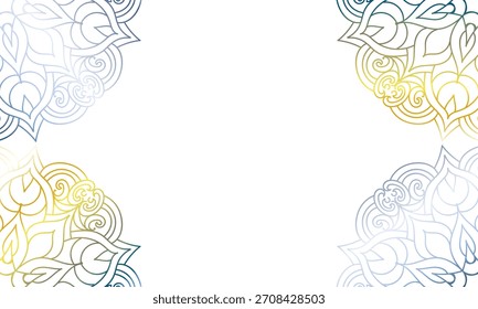 Mandalas degradados en las esquinas sobre un fondo transparente. Indio, patrón islámico, ornamento, henna, impresión, cartel, cubierta, folleto, volante, Anuncio