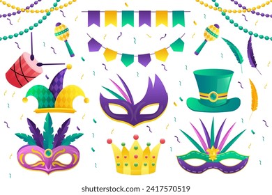 gradient mardi gras festival elements collection vector design