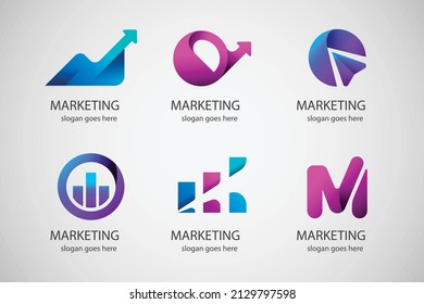 gradient marketing logo design set vector