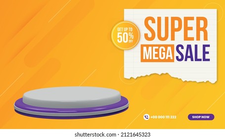 Gradient mega sale background with podium
