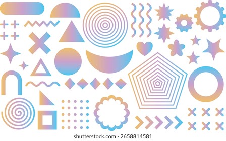 Gradient Memphis design background. Abstract shapes vector with geometric elements. A vibrant mix of geometric shapes in gradient colors