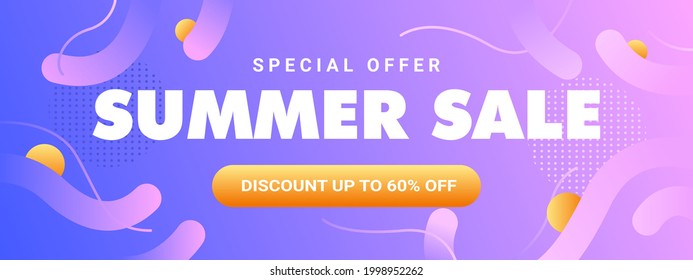 Gradient Memphis summer sale banner template premium Vector