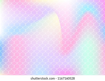 Gradient mermaid background with holographic scales. Bright color transitions. Fish tail banner and invitation. Underwater and sea pattern for girlie party. Multicolor backdrop with gradient mermaid.