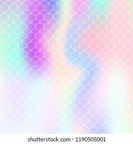 Gradient mermaid background with holographic scales. Bright color transitions. Fish tail banner and invitation. Underwater and sea pattern for girlie party. Iridescent backdrop with gradient mermaid.