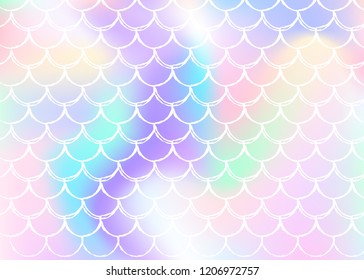 Gradient mermaid background with holographic scales. Bright color transitions. Fish tail banner and invitation. Underwater and sea pattern for girlie party. Colorful backdrop with gradient mermaid.
