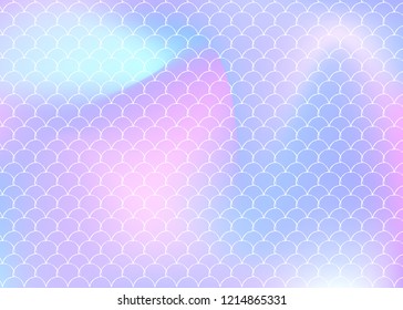 Gradient mermaid background with holographic scales. Bright color transitions. Fish tail banner and invitation. Underwater and sea pattern for girlie party. Pearlescent backdrop with gradient mermaid.