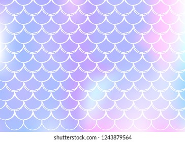 Gradient mermaid background with holographic scales. Bright color transitions. Fish tail banner and invitation. Underwater and sea pattern for girlie party. Vibrant backdrop with gradient mermaid.