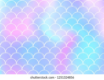 Gradient mermaid background with holographic scales. Bright color transitions. Fish tail banner and invitation. Underwater and sea pattern for girlie party. Bright backdrop with gradient mermaid.