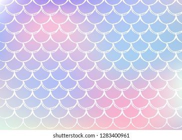 Gradient mermaid background with holographic scales. Bright color transitions. Fish tail banner and invitation. Underwater and sea pattern for girlie party. Trendy backdrop with gradient mermaid.