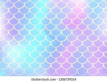 Gradient mermaid background with holographic scales. Bright color transitions. Fish tail banner and invitation. Underwater and sea pattern for girlie party. Colorful backdrop with gradient mermaid.