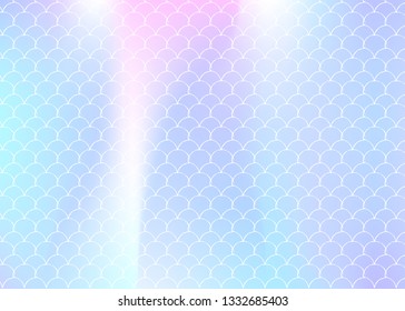 Gradient mermaid background with holographic scales. Bright color transitions. Fish tail banner and invitation. Underwater and sea pattern for girlie party. Hipster backdrop with gradient mermaid.