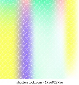 Gradient mermaid background with holographic scales. Bright color transitions. Fish tail banner and invitation. Underwater and sea pattern for girlie party. Retro backdrop with gradient mermaid.
